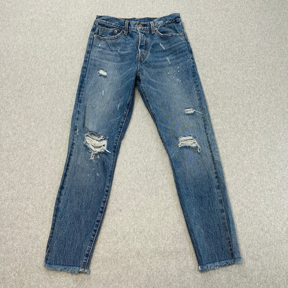 Levis Jeans WMNS Size 27 Wedgie Button Fly Hi-rise Med Wash Distressed Slim Y2K